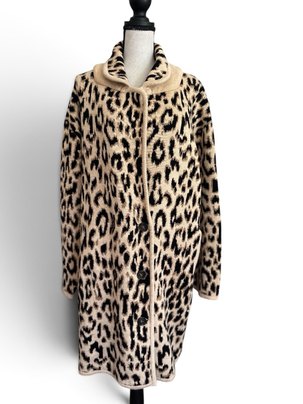 J. Crew Women’s Cheetah Print Knit Cardigan Cotton Blend Sweater Coat Size M